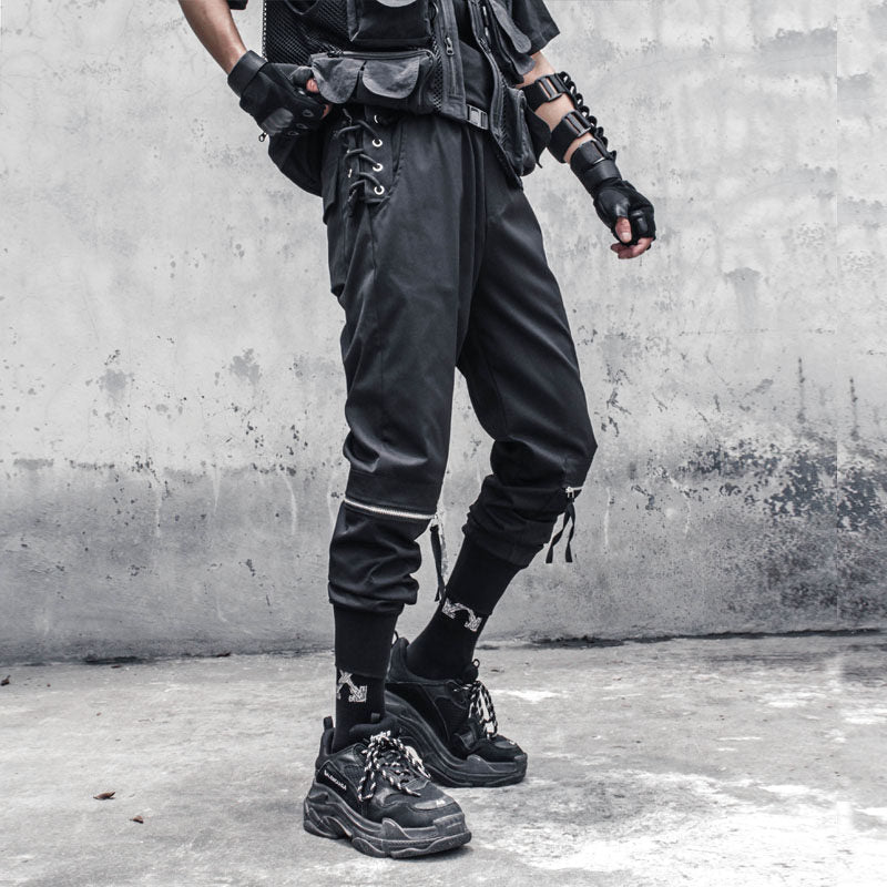 Drawstring Knee Zipper Functional Cuffed Cargo Pants WN22475