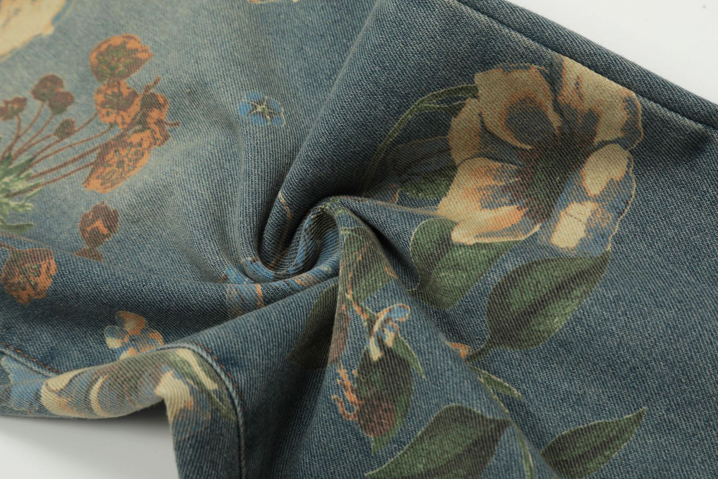 Froral Print Wide-Leg Straight Denim Jeans WN11110