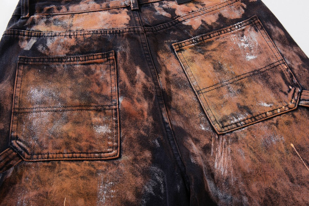Paint Splatter Workwear Wide Leg Denim Jeans WN27921