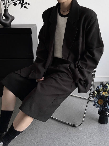 Basic Oversize Tailored Jacket & Wide Leg Half Pants Setup WN19369