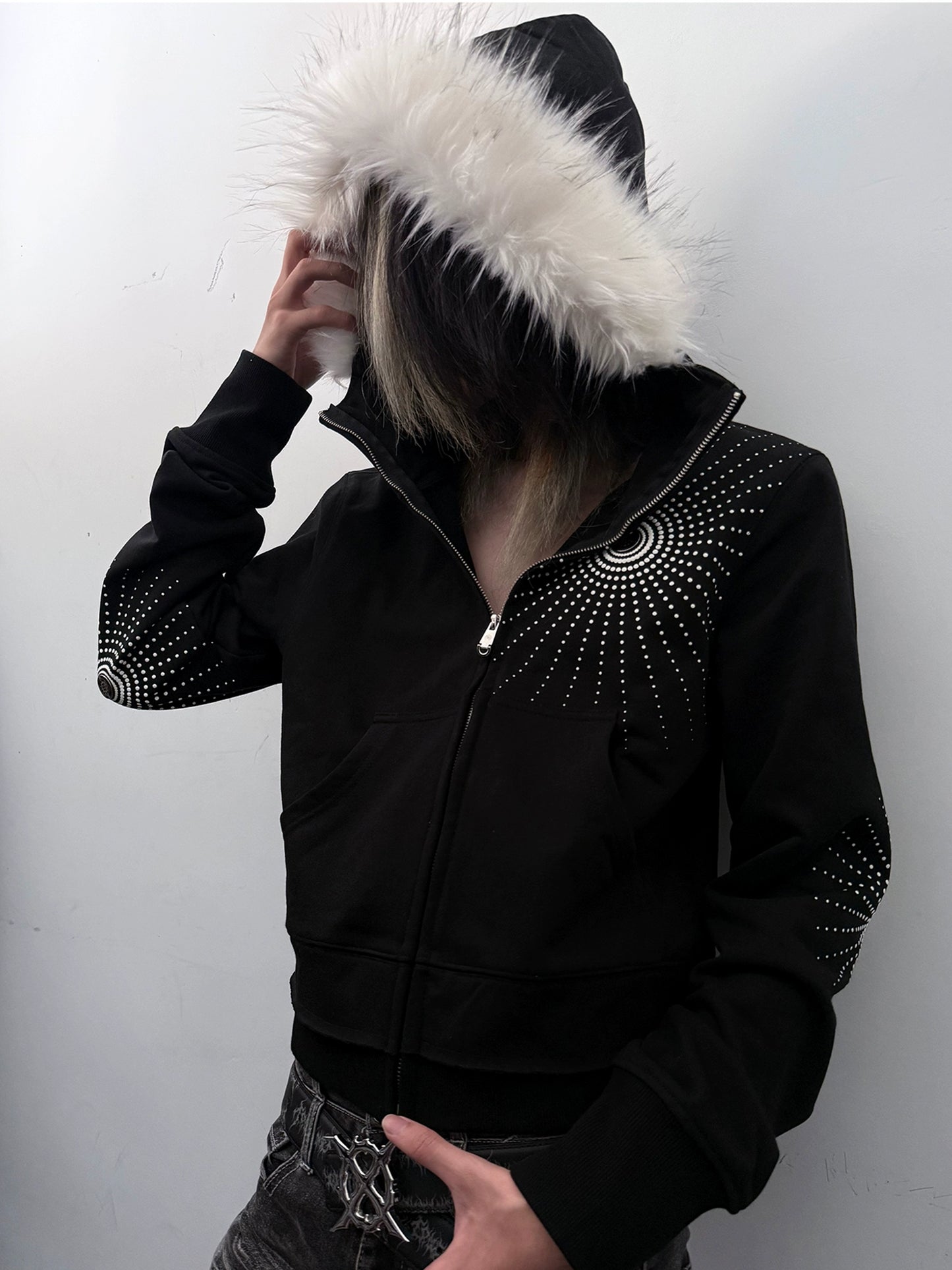 Soundwave Design Fake Fur Collar Zipper Hoodie WN20922