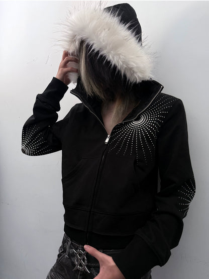 Soundwave Design Fake Fur Collar Zipper Hoodie WN20922