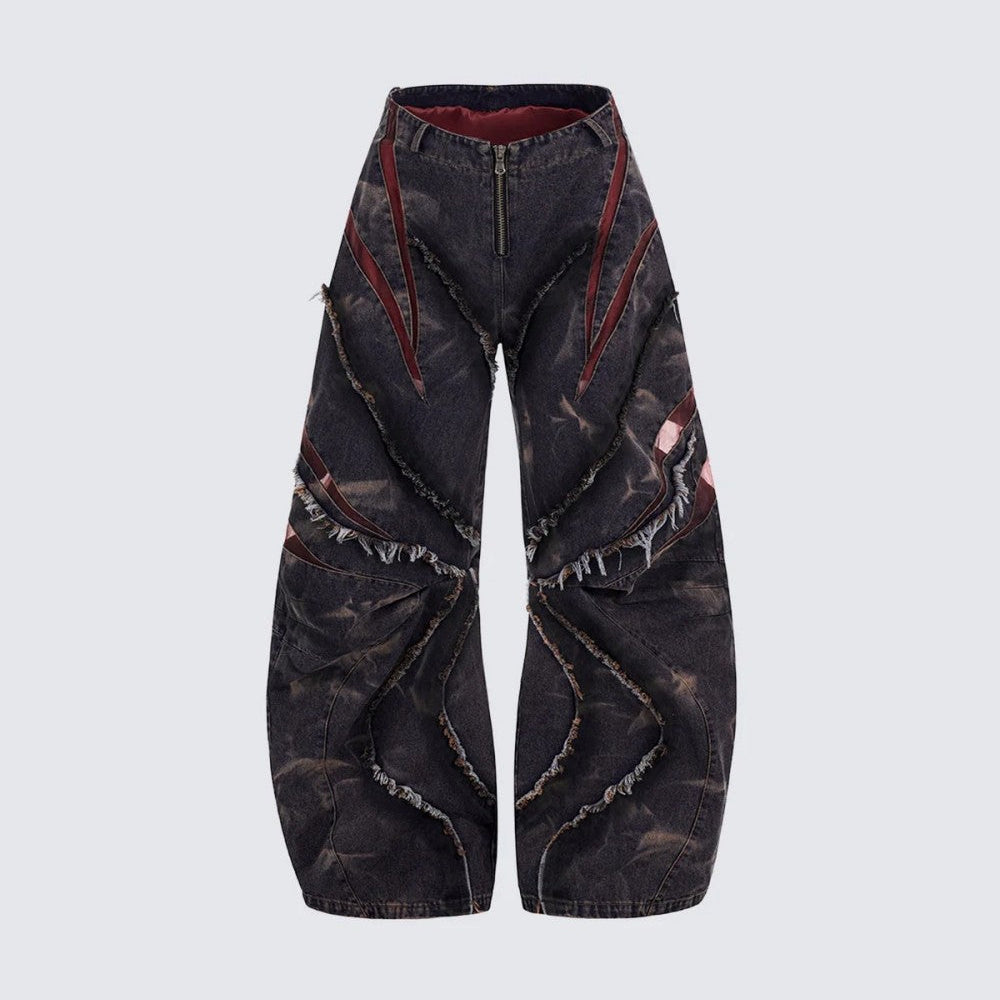 Frayed Panel Graphic Flare Denim Jeans WN27982