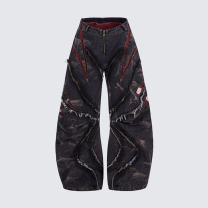 Frayed Panel Graphic Flare Denim Jeans WN27982