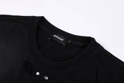 Patch Cross Studs Damage Washed Short Sleeve T-Shirt WN28118