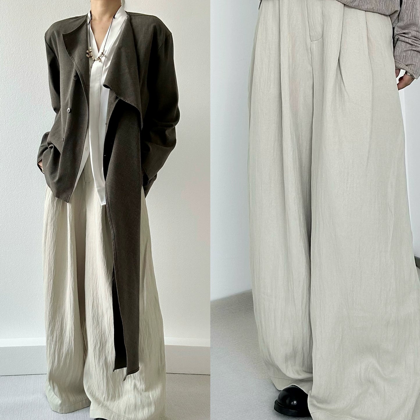 Pleats Relaxed Fit Flowy Wide Leg Pants WN19649