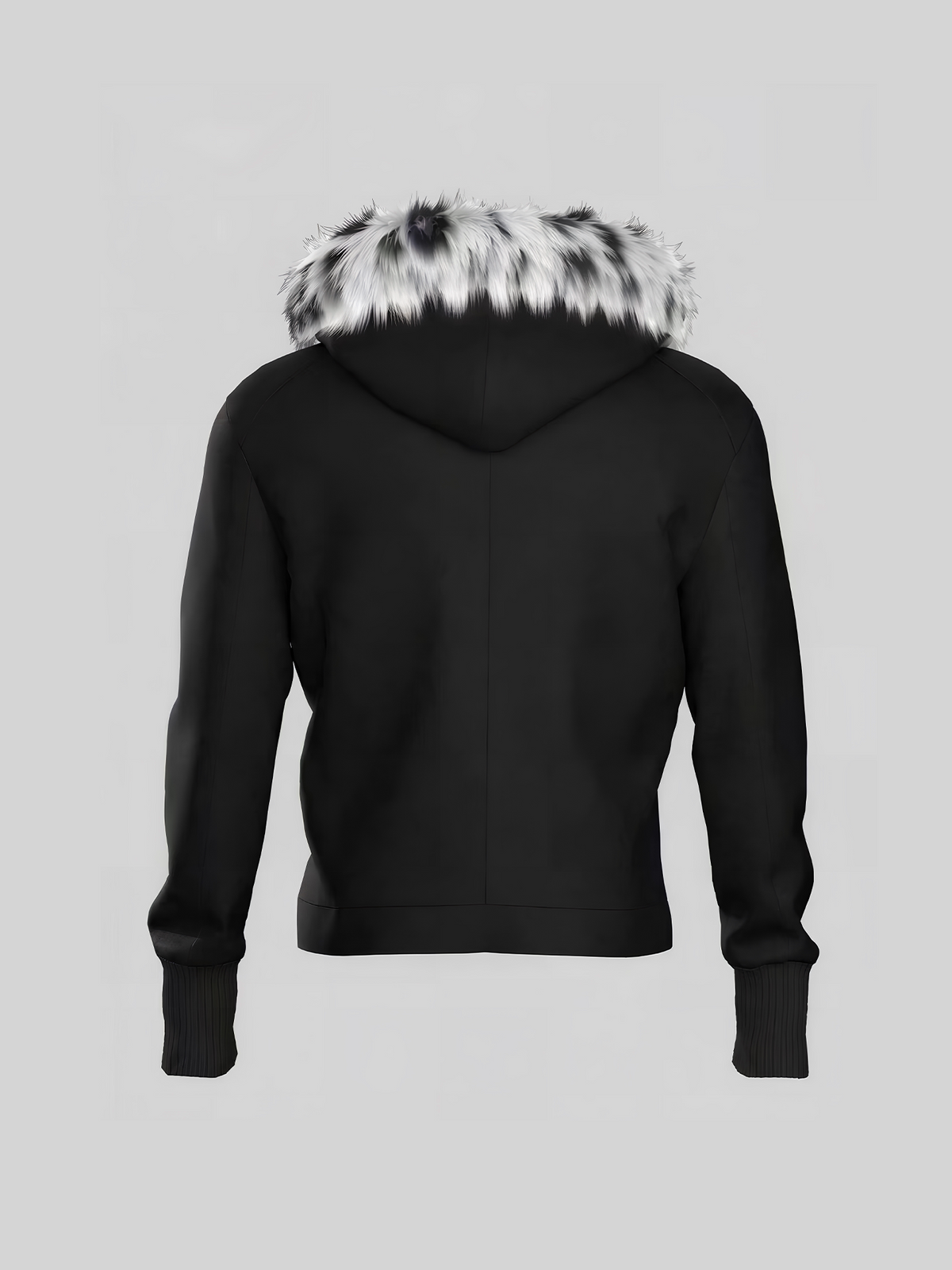 Leopard Fake Fur Collar Shield Emblem Hooded Jacket WN27112