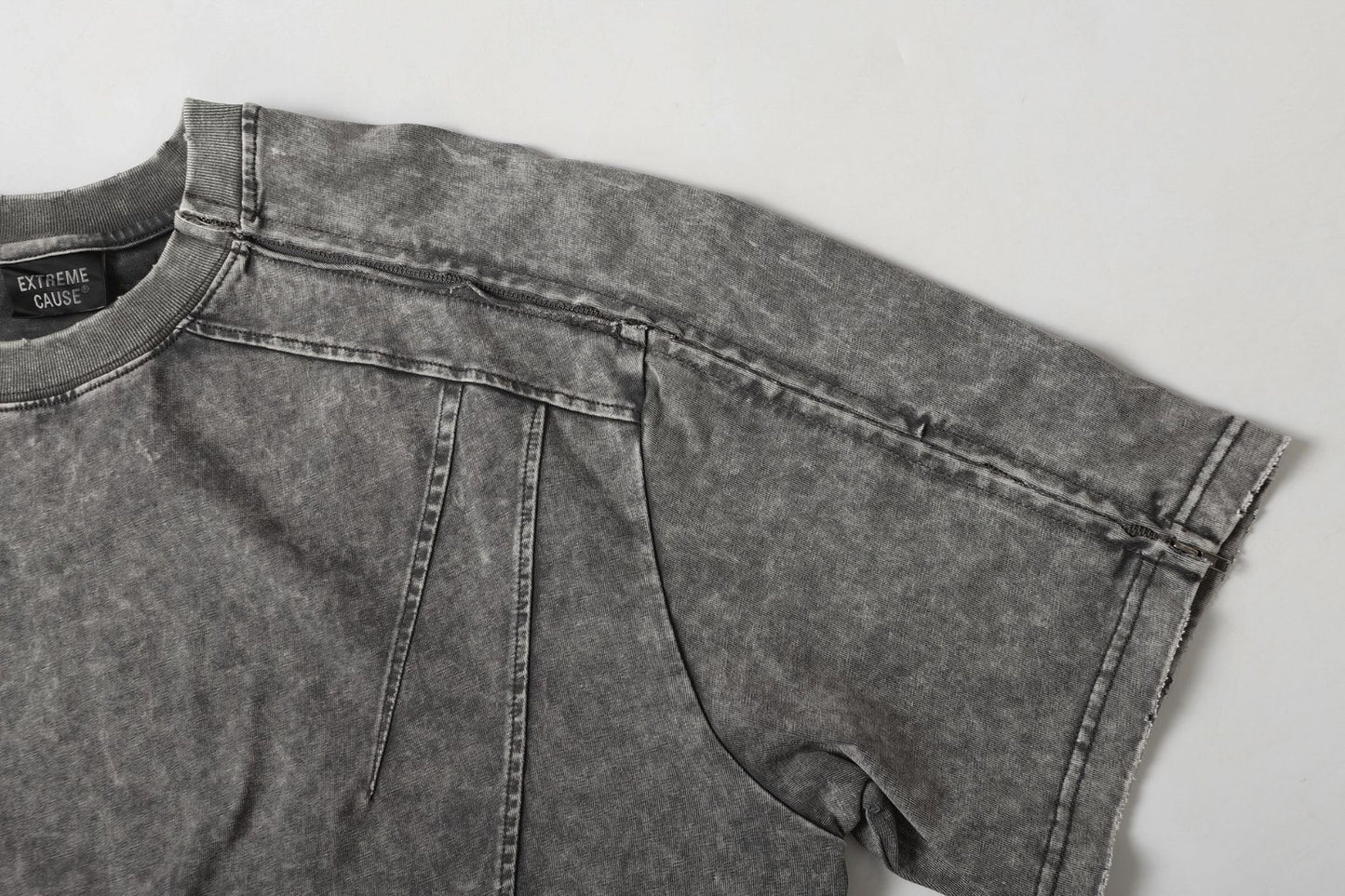 Washed Panel Design Zipper Detail Short Sleeve T-Shirt WN25377