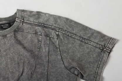 Washed Panel Design Zipper Detail Short Sleeve T-Shirt WN25377
