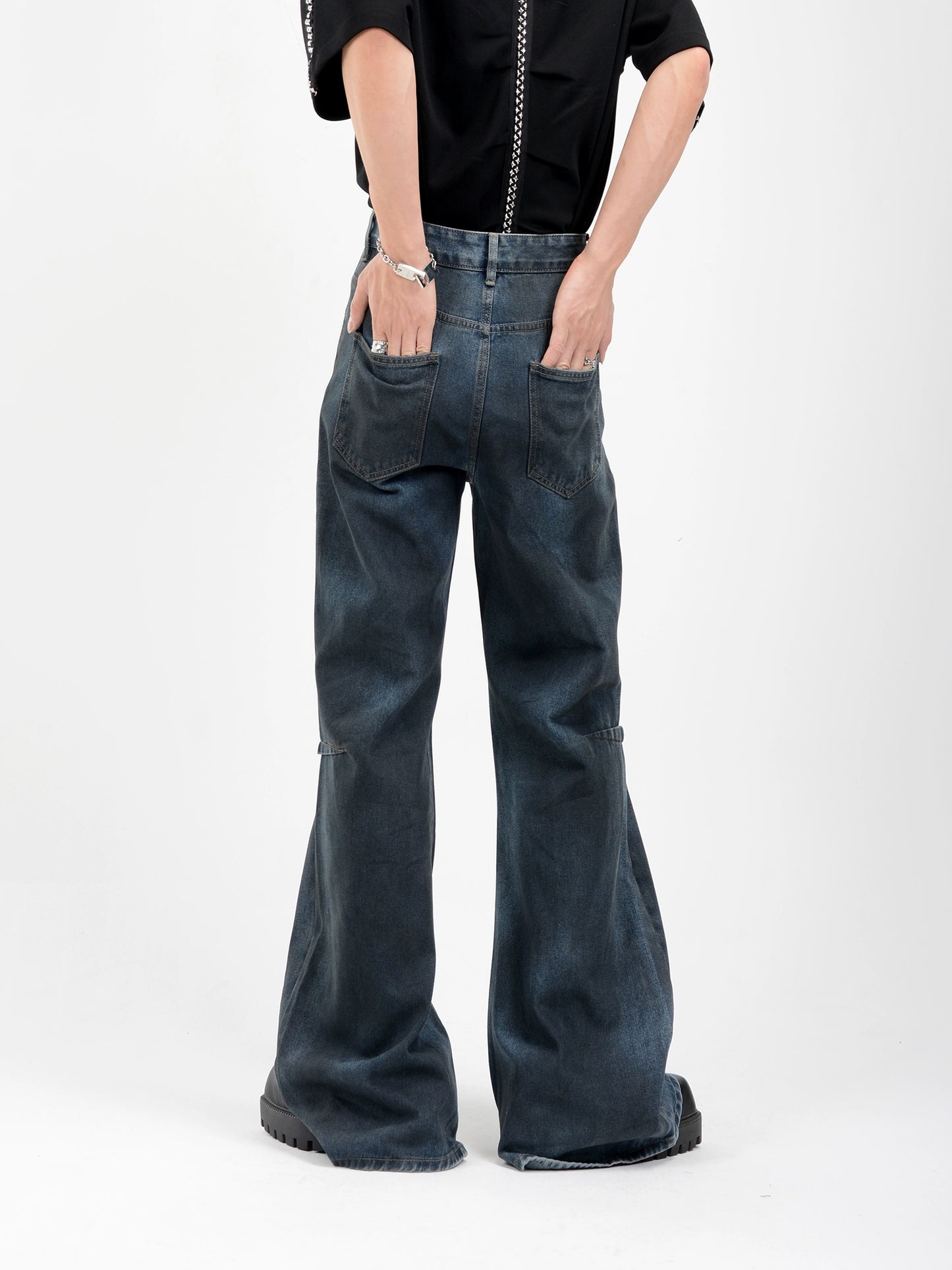 Washed Wide Leg Micro Flare Denim Jeans WN6088
