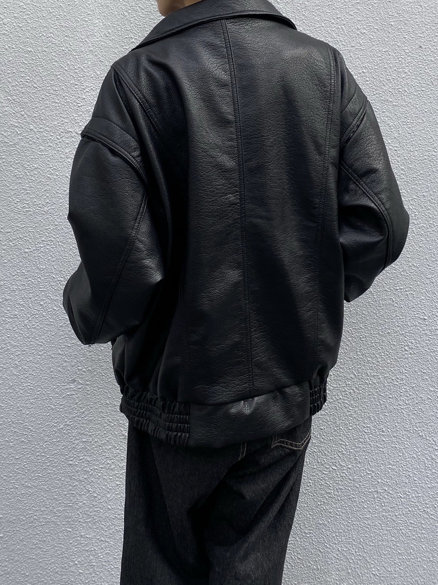 Lapel Oversize PU Leather Zipper Jacket WN19951