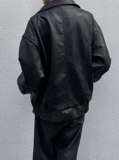 Lapel Oversize PU Leather Zipper Jacket WN19951