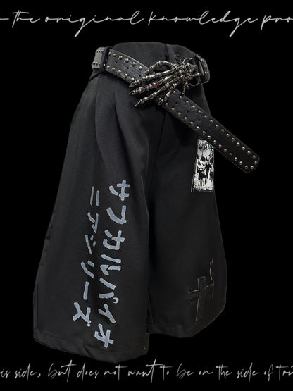 Graphic Letter Patchwork Pocket Tailored Half Pants & Belt & Chain WN20133