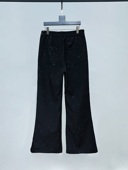 Foil Star Pattern Double Breasted Short Jacket & Flare Pants Setup WN23927