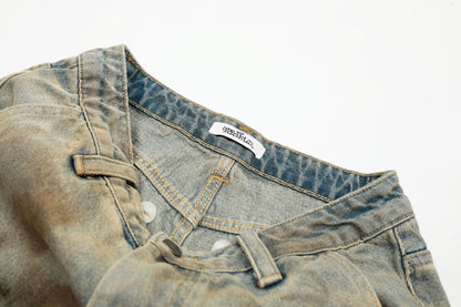 Washed Wide Leg Half Denim Jeans WN14098