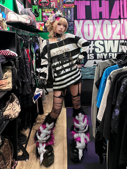 Graphic Letter Print Stripe Knit Sweater WN20897