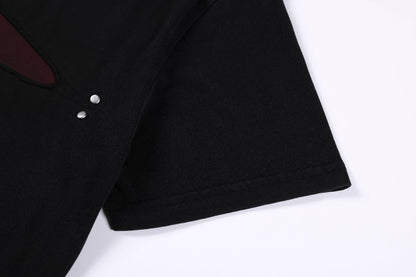Patch Cross Studs Damage Washed Short Sleeve T-Shirt WN28118