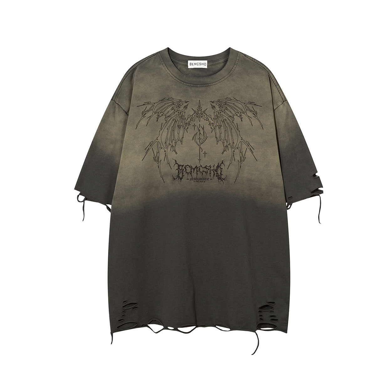 Gradient Wing Graphic Damage Short Sleeve T-Shirt WN25537