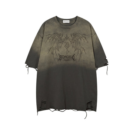 Gradient Wing Graphic Damage Short Sleeve T-Shirt WN25537