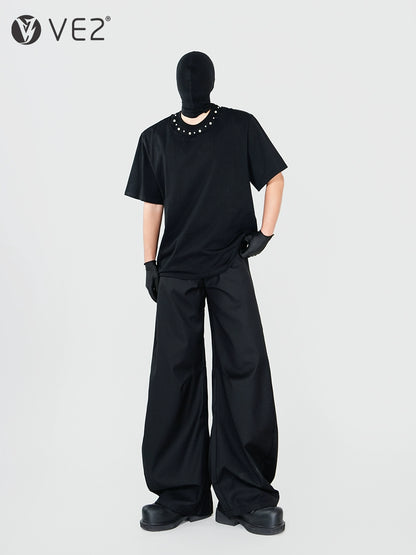 Pearl Studs Detail Oversize Short Sleeve T-Shirt WN17294