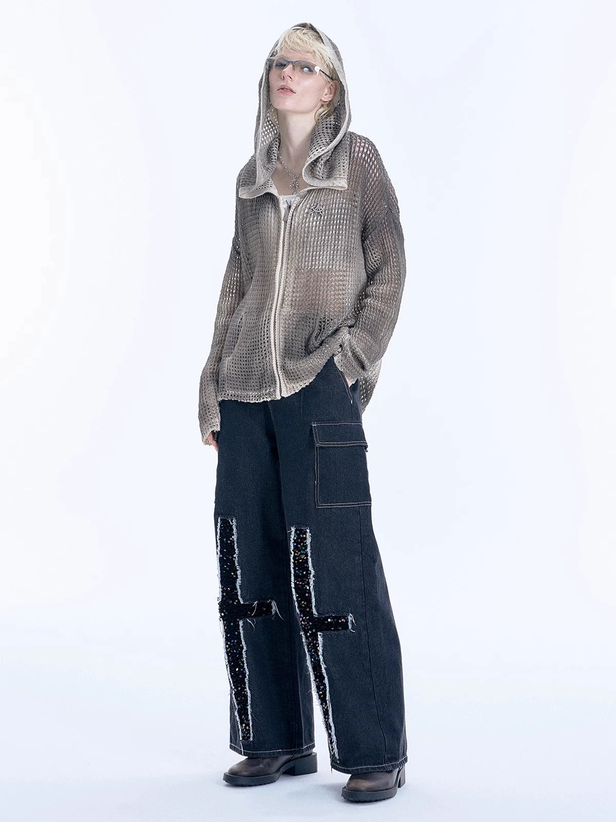 Hollow Hooded Knit Cardigan WN19015