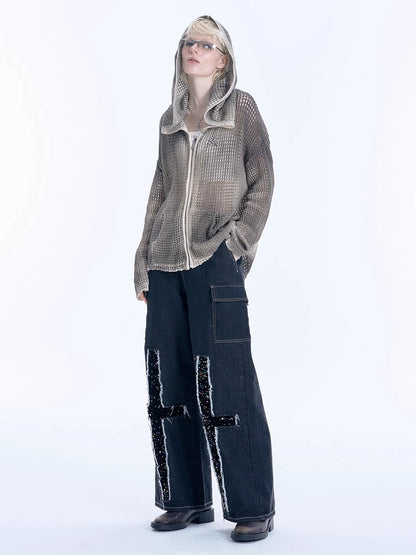 Hollow Hooded Knit Cardigan WN19015