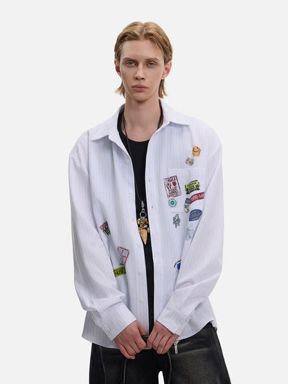 Patch Striped Long Sleeve Shirt WN21431