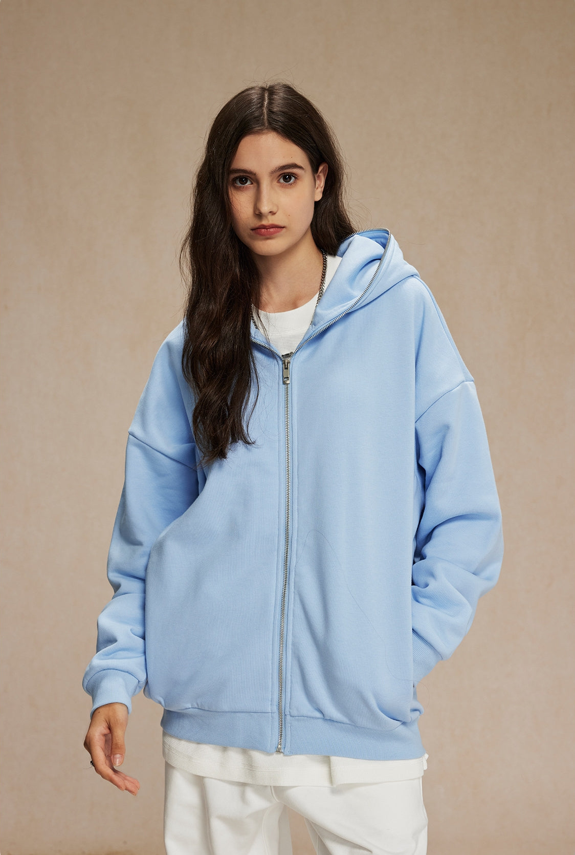 Oversize Plain Zipper Hoodie WN9971