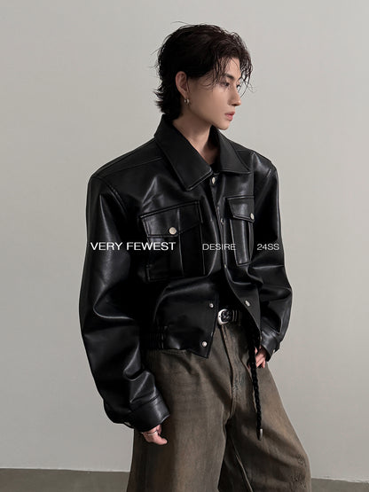 Oversize Short PU Leather Jacket WN15266
