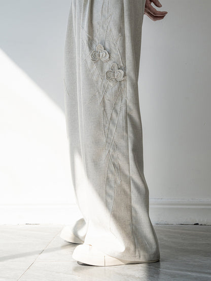Linen Blend 3D Flower Tailored Jacket & Trousers Setup WN23838
