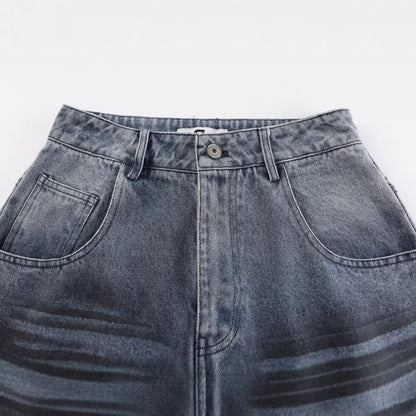 Crackle Washed Wide Leg Denim Jeans WN27840