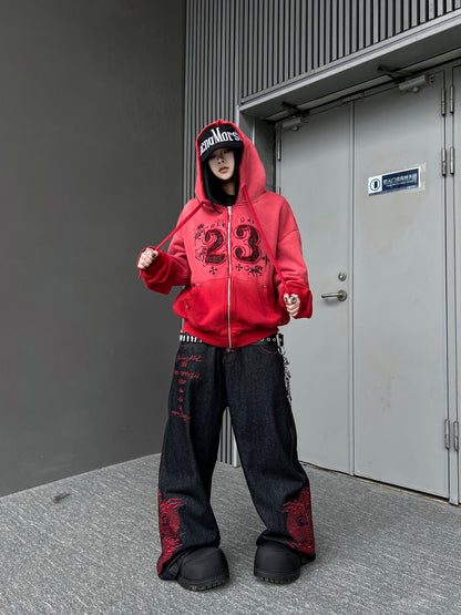 Gradient Wash Zipper Short Length Oversize Hoodie WN24228