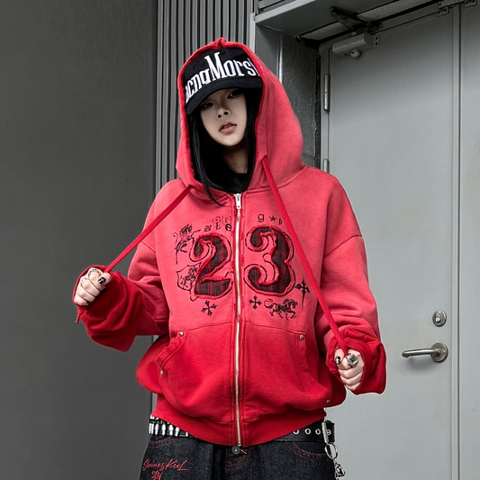 Gradient Wash Zipper Short Length Oversize Hoodie WN24228