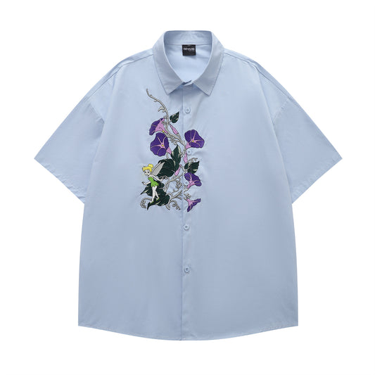 Floral Embroidery Oversize Short Sleeve Shirt WN18543