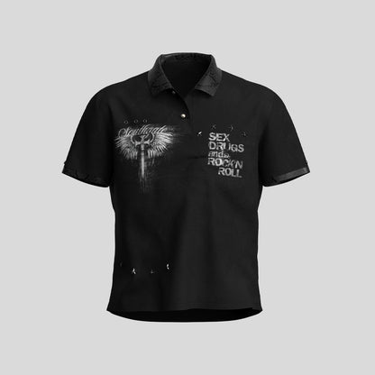 Rock Print Polo-Collar Short Sleeve  Polo Shirt WN27122