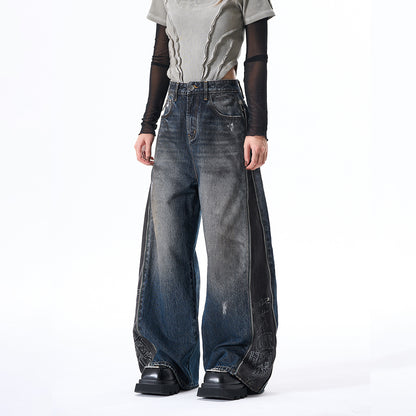 Panel Wash Wide Leg Denim Jeans WN23107