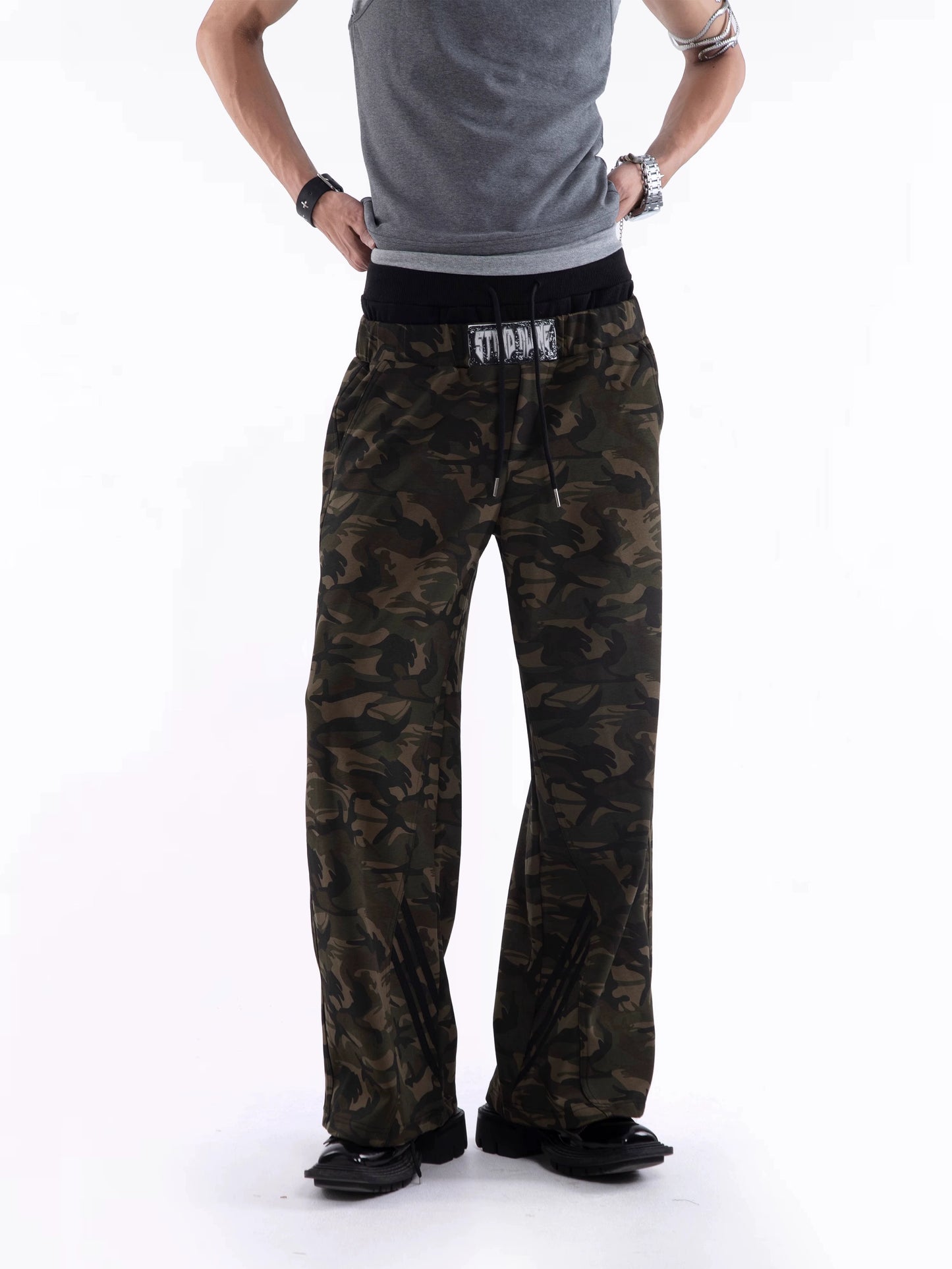 Camouflage Fake Layered Drawstring Pants WN20642
