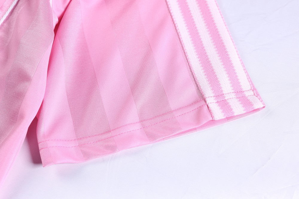 Vertical Stripe Jacquard Badge Embroidery Short Sleeve Shirt WN28041