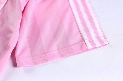 Vertical Stripe Jacquard Badge Embroidery Short Sleeve Shirt WN28041