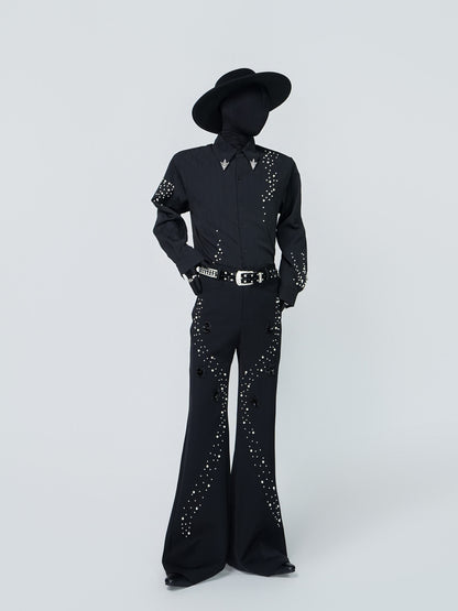 Rhinestone Flower Detail Flare PaTrousers WN24309
