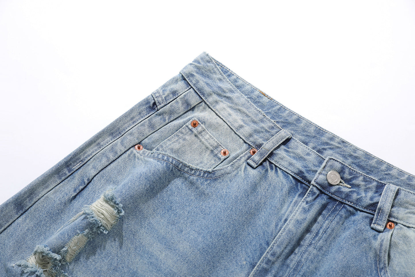 Wash Damage Straight Wide Leg Denim Jeans WN25646