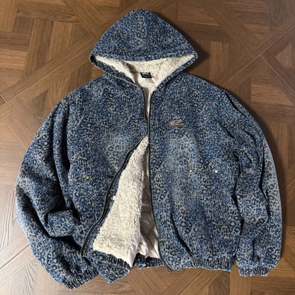 Leopard Lamb Fleece Hooded Puffer Jacket WN21931