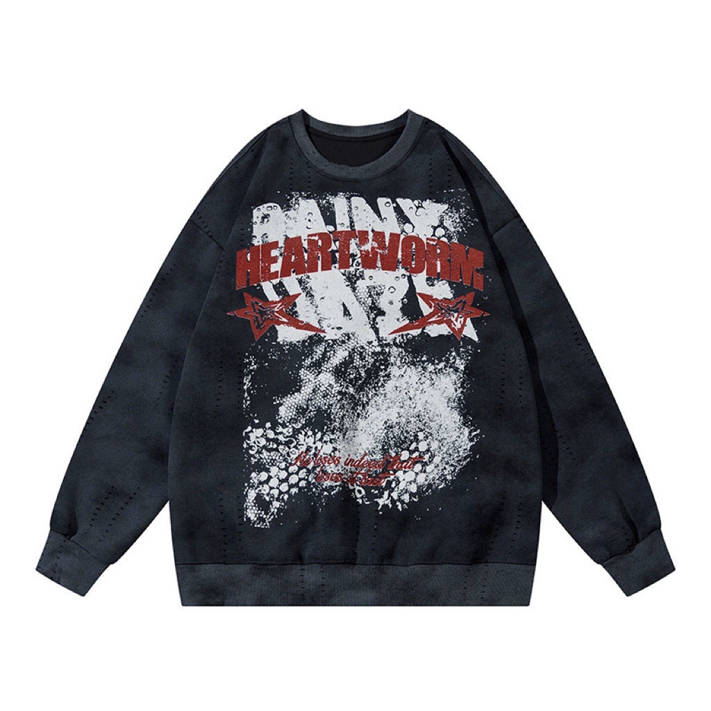 Graffiti Print Washed Round Neck Oversize Sweatshirt WN10896