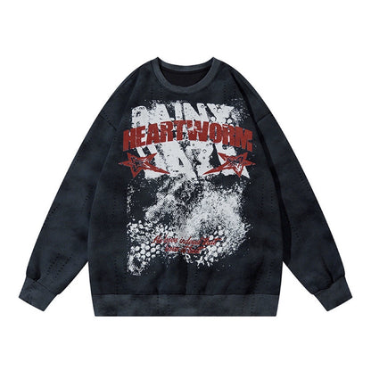 Graffiti Print Washed Round Neck Oversize Sweatshirt WN10896