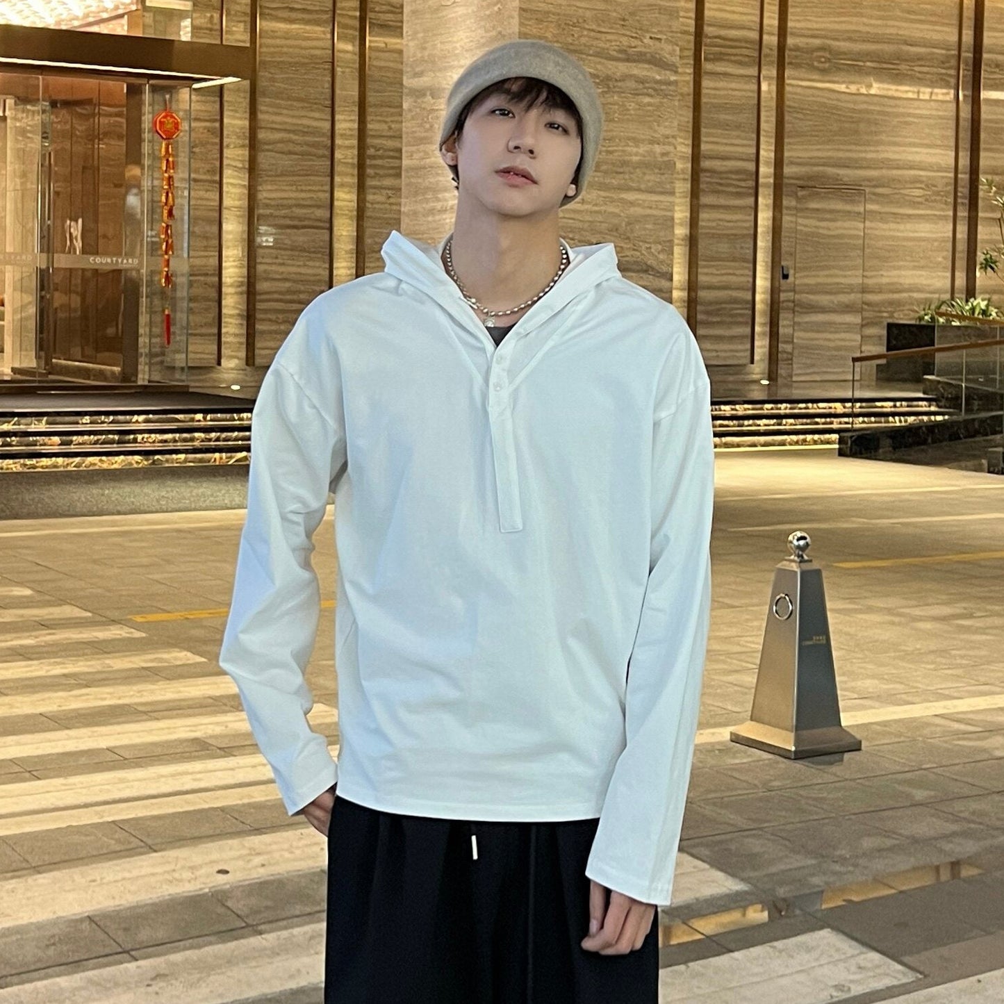 Button Placket Lightweight Hoodie WN25353