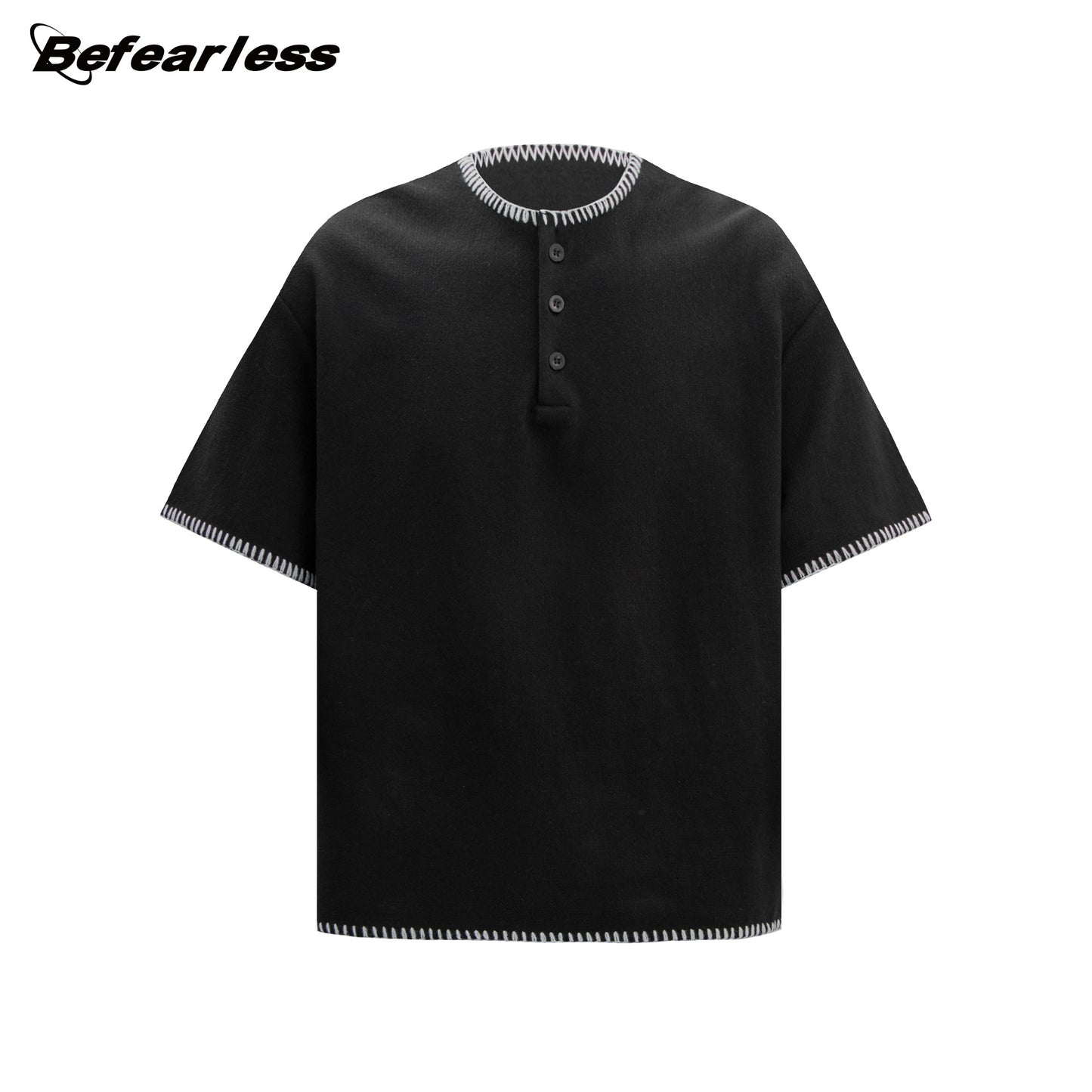 Waffle Contrast Stitch Henley Short Sleeve T-Shirt WN26173