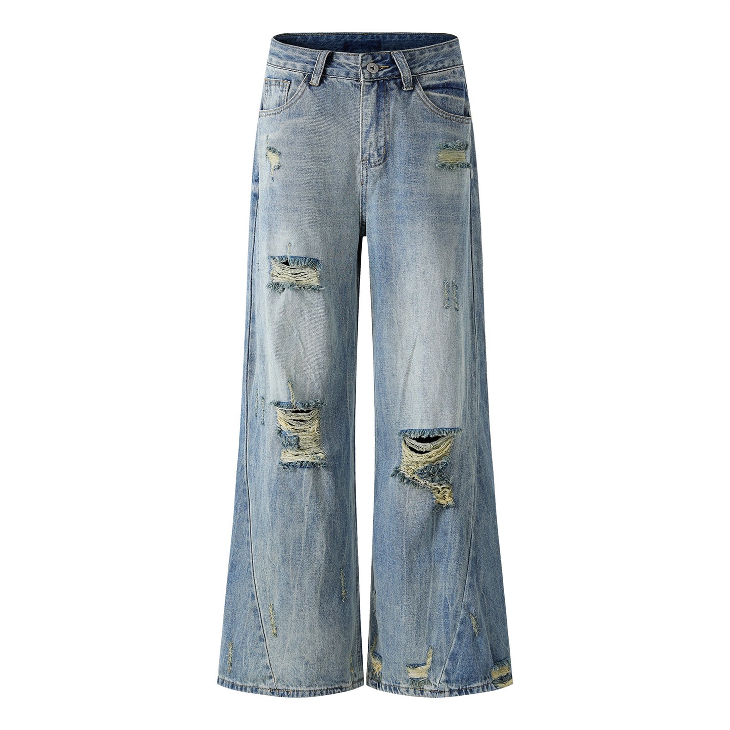 Washed Damage Wide Leg Micro Flare Denim Jeans WN16551