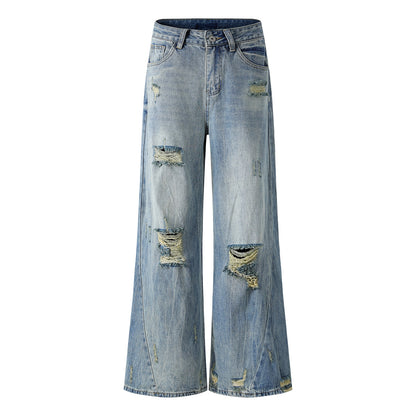 Washed Damage Wide Leg Micro Flare Denim Jeans WN16551