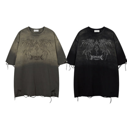 Gradient Wing Graphic Damage Short Sleeve T-Shirt WN25537