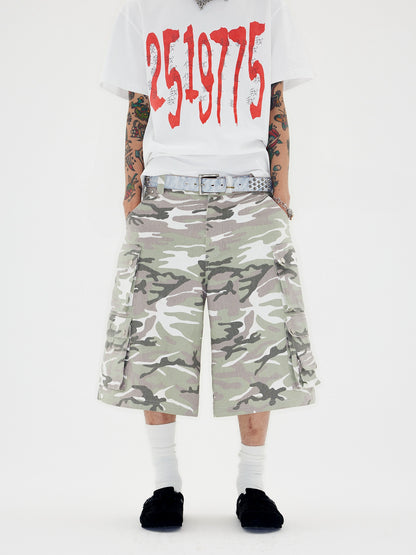 Camouflage Design Canvas Cargo Half Pants WN19105